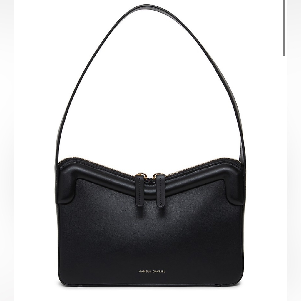 Mansur Gavriel Black Leather Curved Zip Shoulder Bag